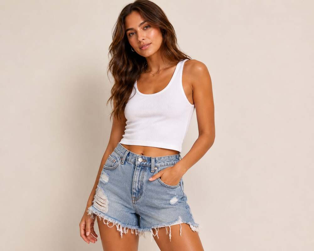 Cotton:On High Waisted Distressed Frayed Hem Denim Shorts